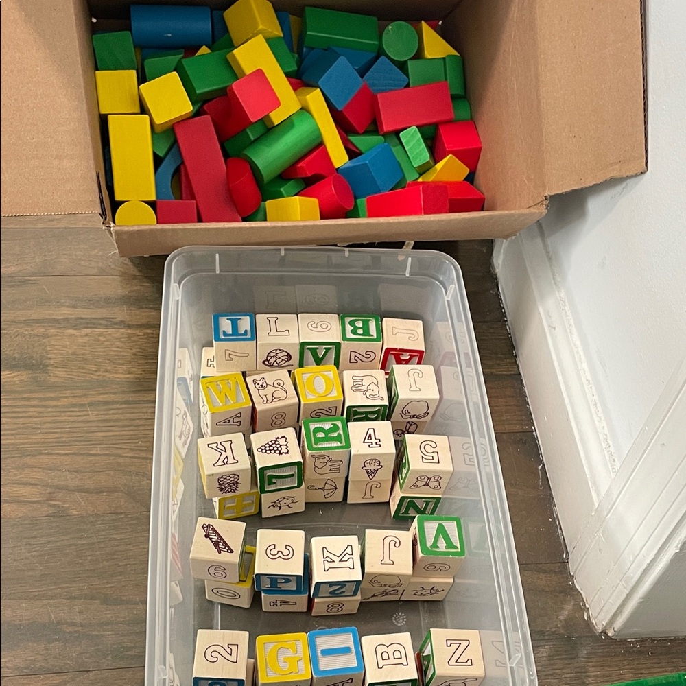 Bundle Melissa and Doug ABC123 blocks & 100 colored wooden building blocks